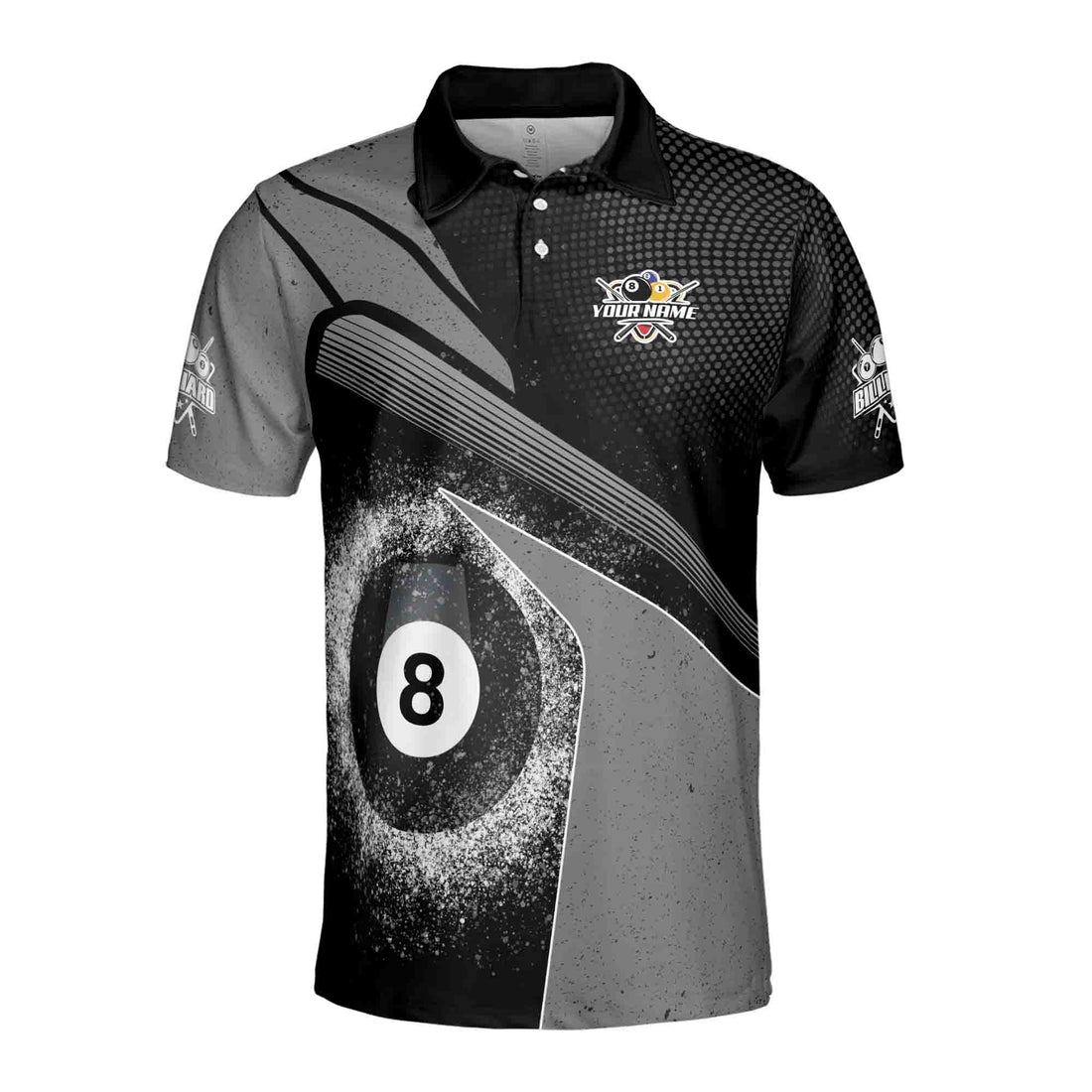 Custom Name 8 Balls Billiard Grunge Men's Polo Shirt S-5XL