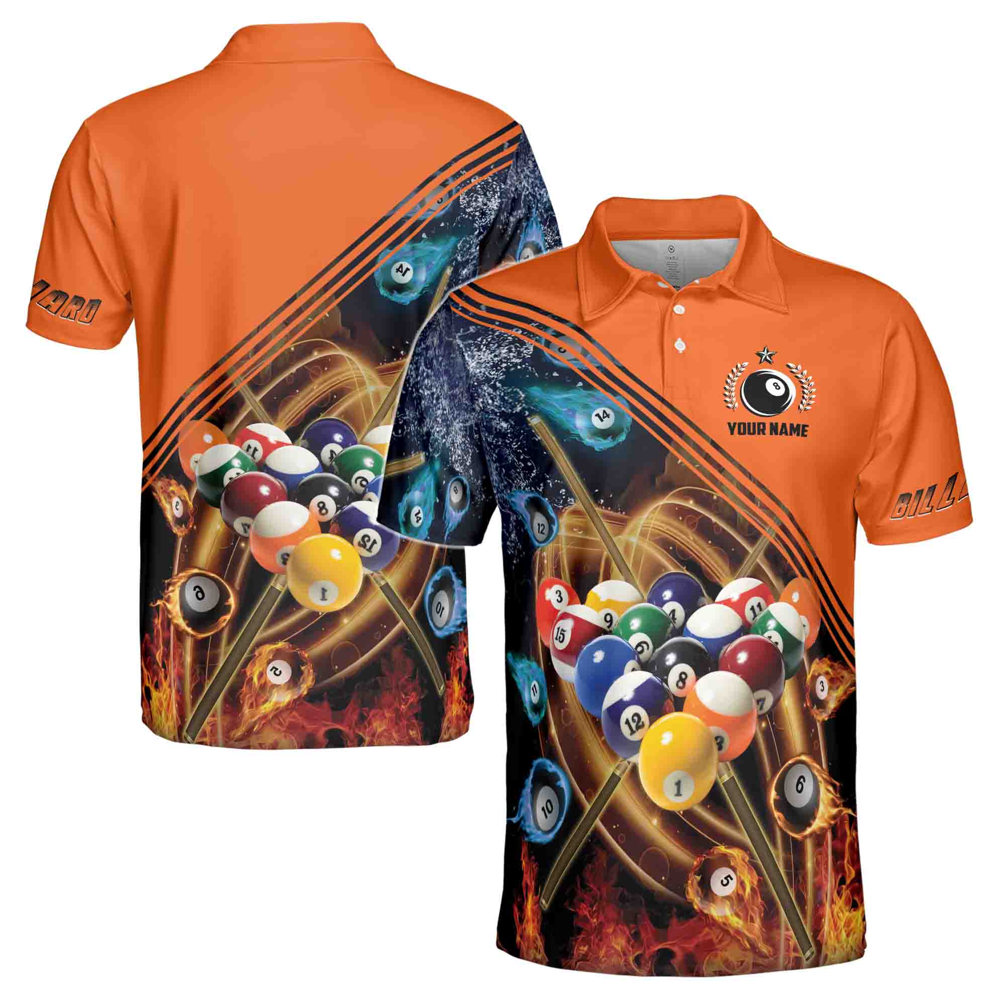 Personalized Orange Billiard Player Men's Polo Shirt S-5XL