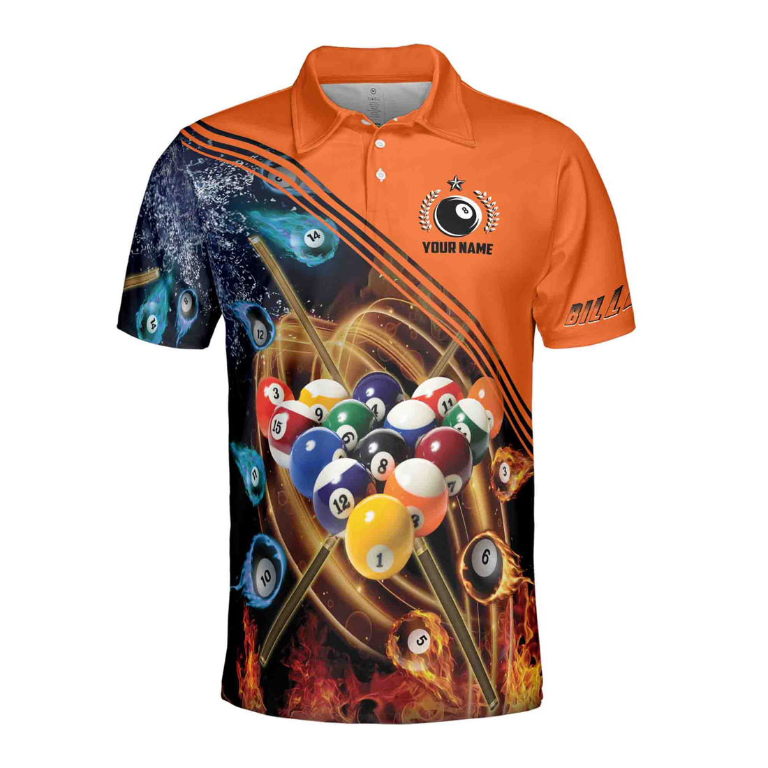 Personalized Orange Billiard Player Men's Polo Shirt S-5XL