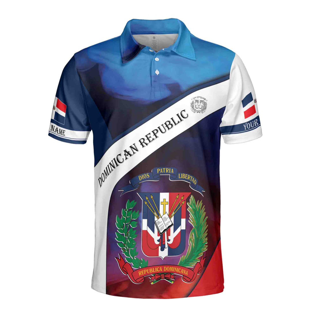 Custom Name Dominican Republic Coat Of Arms Patriotic Flag Men's Polo Shirt S-5XL