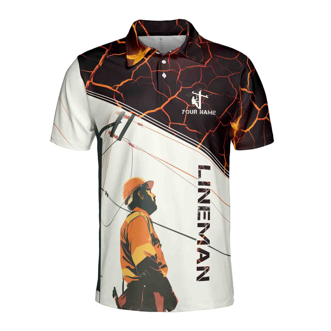 Custom Name Proud To Be A Lineman Lava Pattern Men's Polo Shirt S-5XL