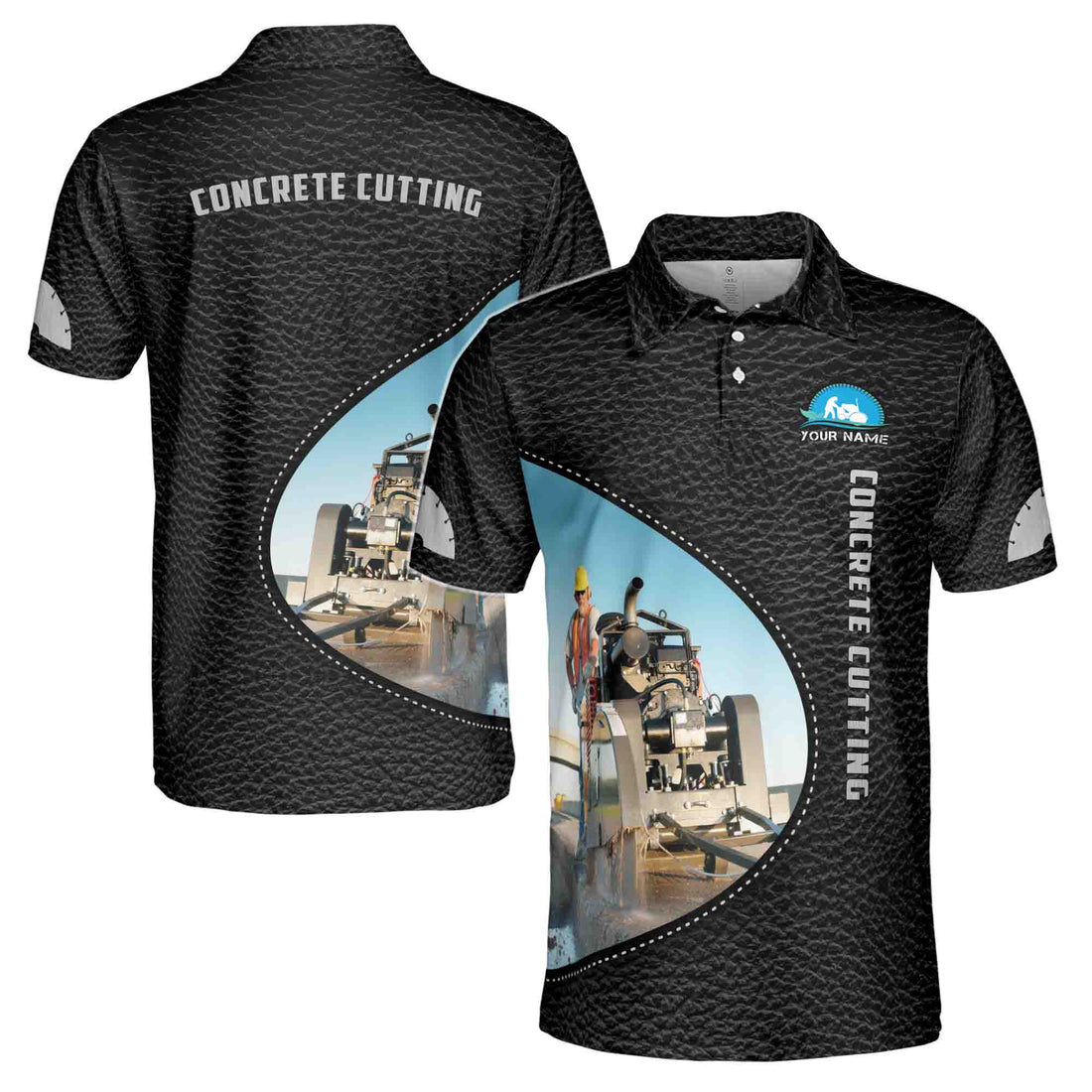 Custom Name Concrete Cutting Leather Pattern Grunge Men's Polo Shirt S-5XL