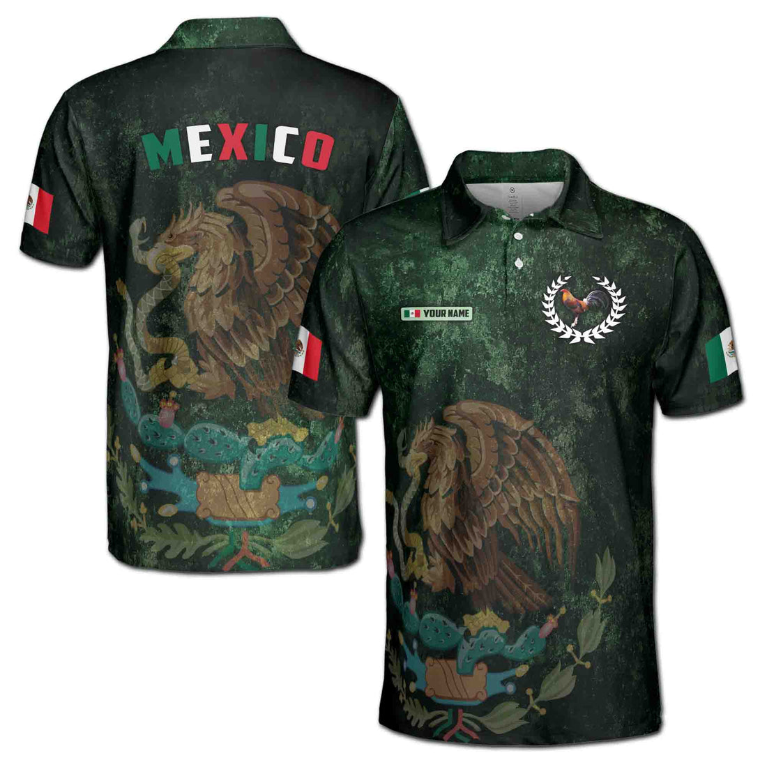 Customize Patriotic Mexico Coat Of Arms National Pride Men's Polo Shirt S-5XL
