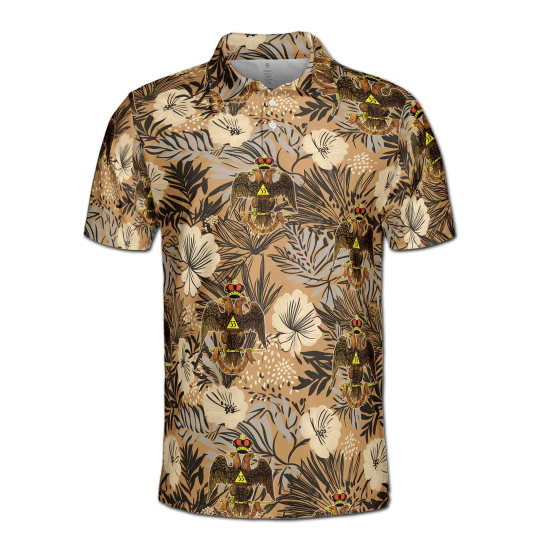 Customized Scottish Rite 33 Brown Tropical Floral Men's Polo Shirt S-5XL