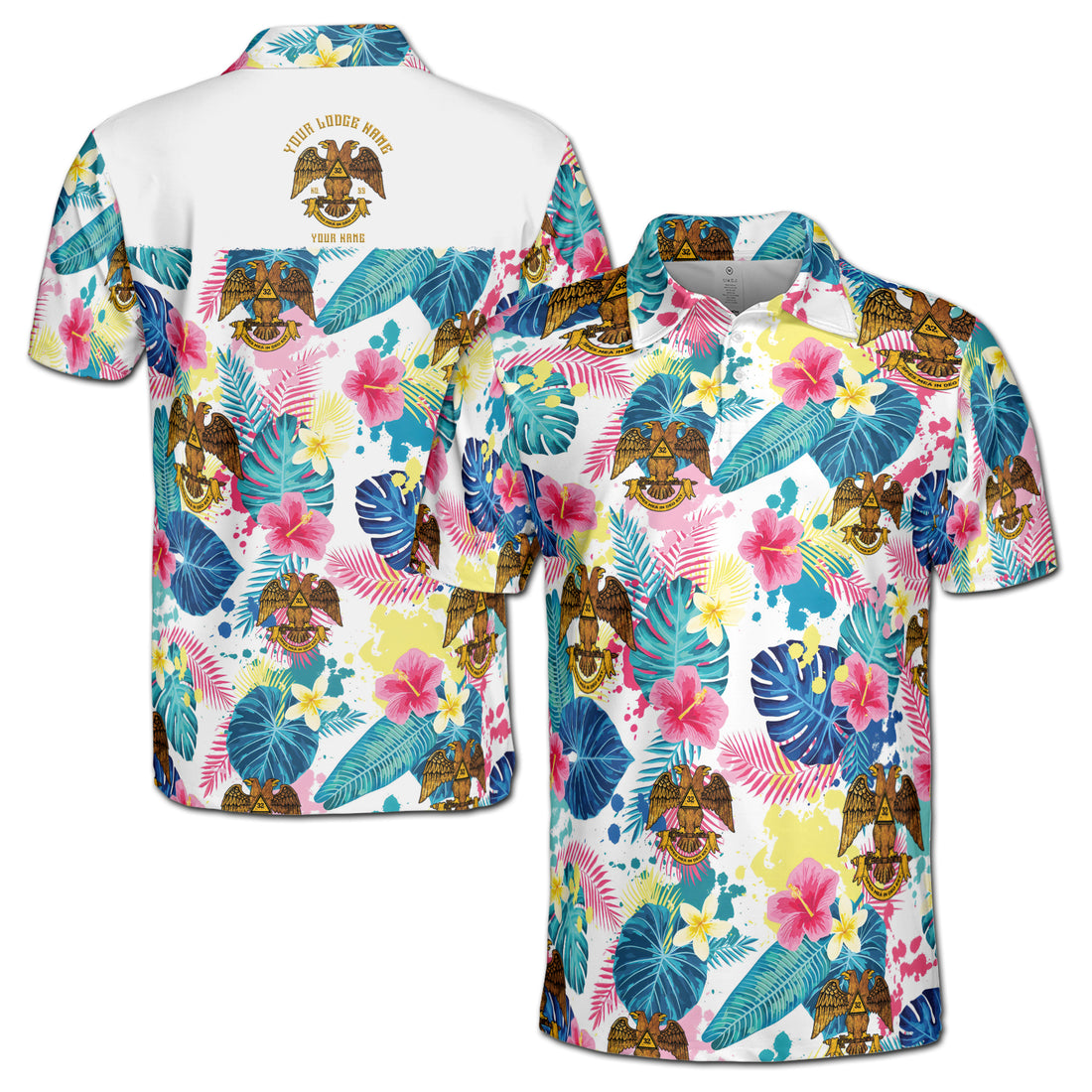Customized Scottish Rite 32 Colorful Palm Leaf Men's Polo Shirt S-5XL