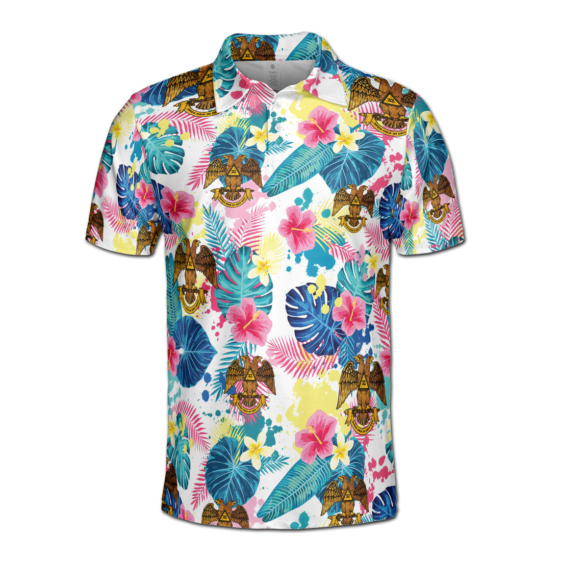 Customized Scottish Rite 32 Colorful Palm Leaf Men's Polo Shirt S-5XL