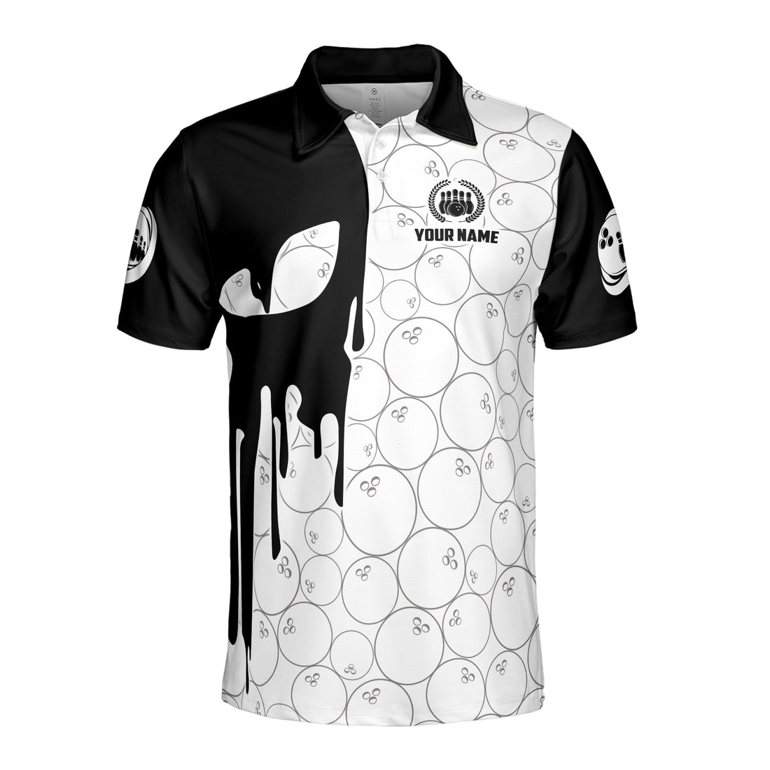 Personalized America Flag Skull Bowling Strike Men's Polo Shirt S-5XL