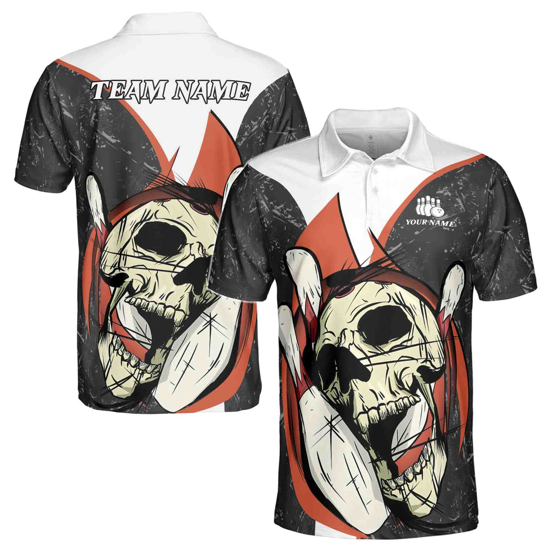 Personalized Skull Rolling Bowling Illustration Men's Polo Shirt S-5XL