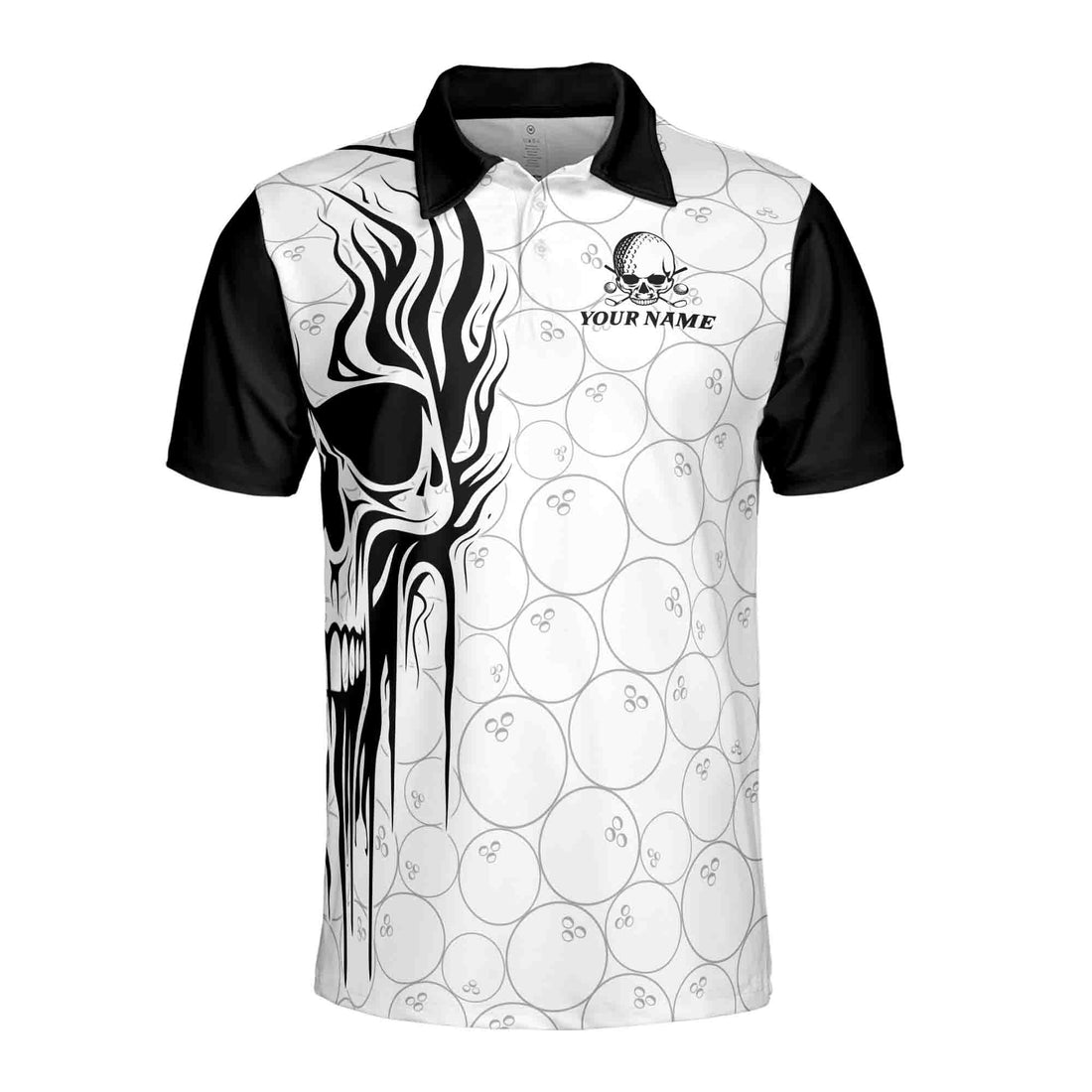 Personalized Grunge Skull America Bowling Lover Men's Polo Shirt S-5XL