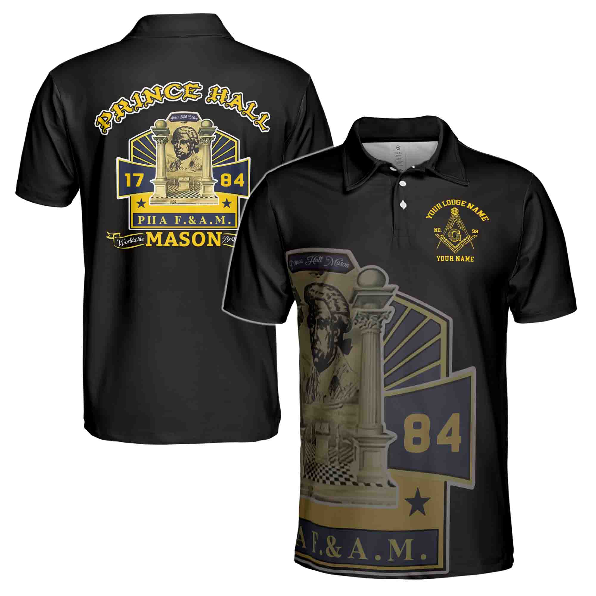 Customized PHA Prince Hall Masonry F.&A.M. Men's Polo Shirt S-5XL