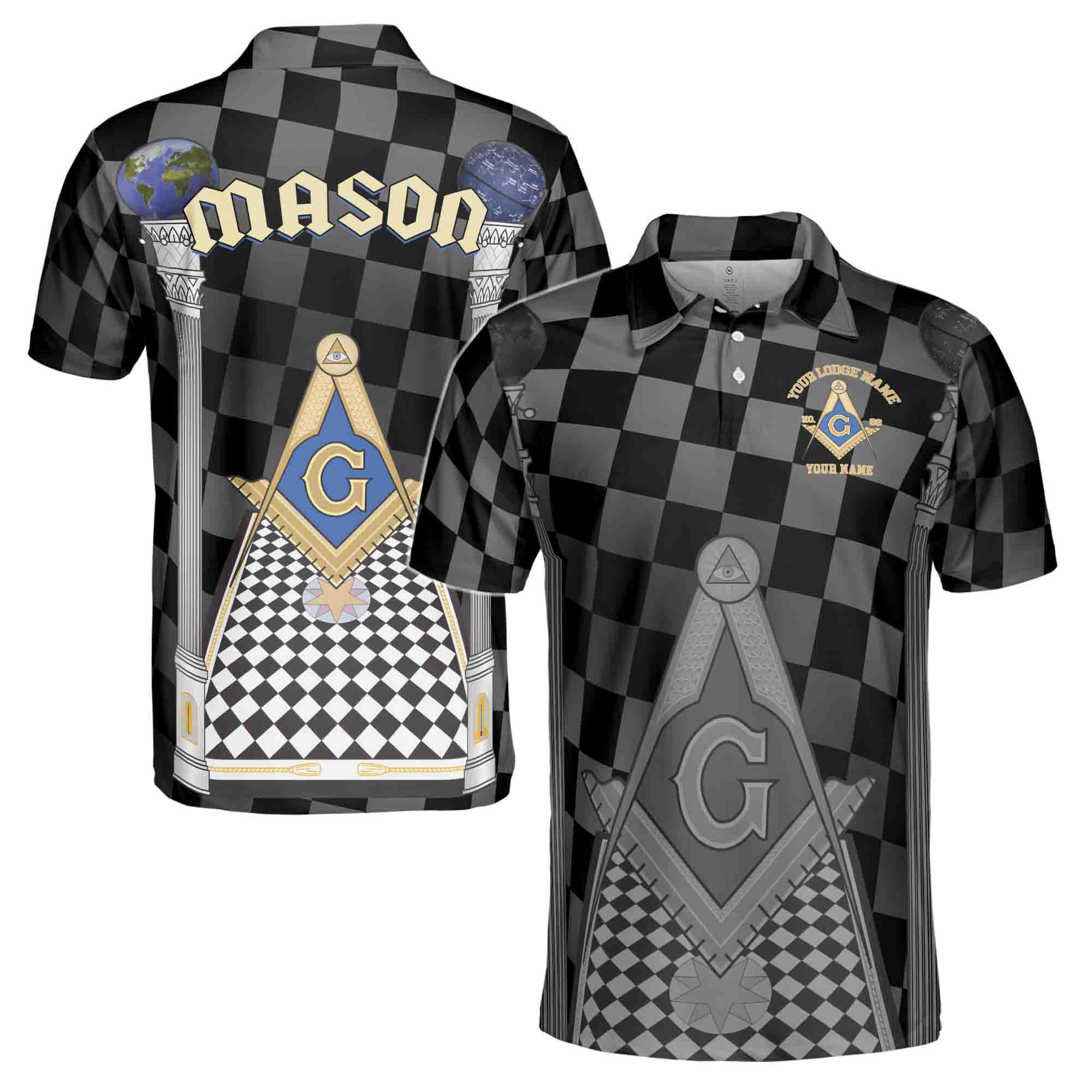 Personalized Blue Lodge Freemasonry With Caro Pattern Men's Polo Shirt S-5XL