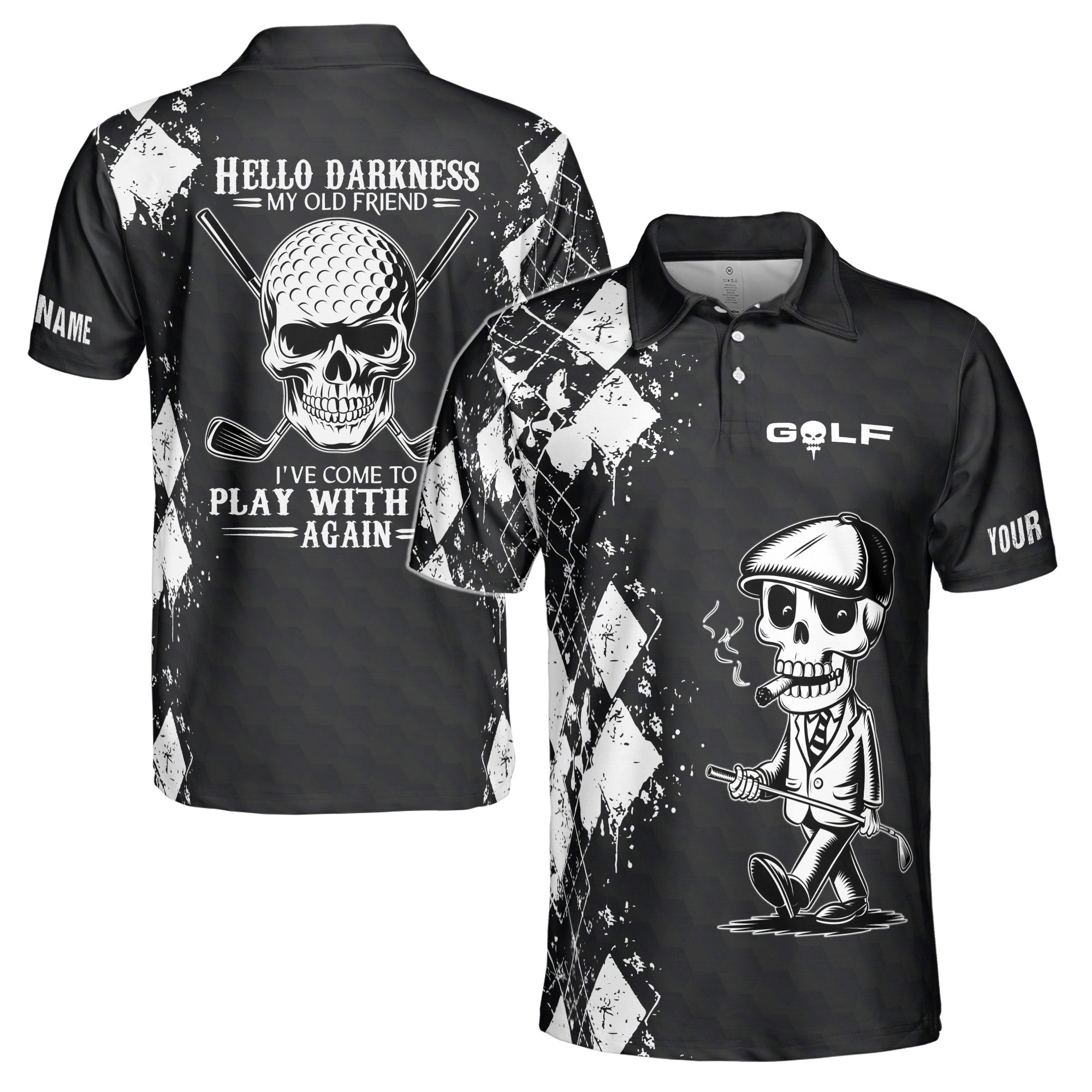 Custom Name Skull Golfer I've Come To Play With You Again Men's Polo S-5XL