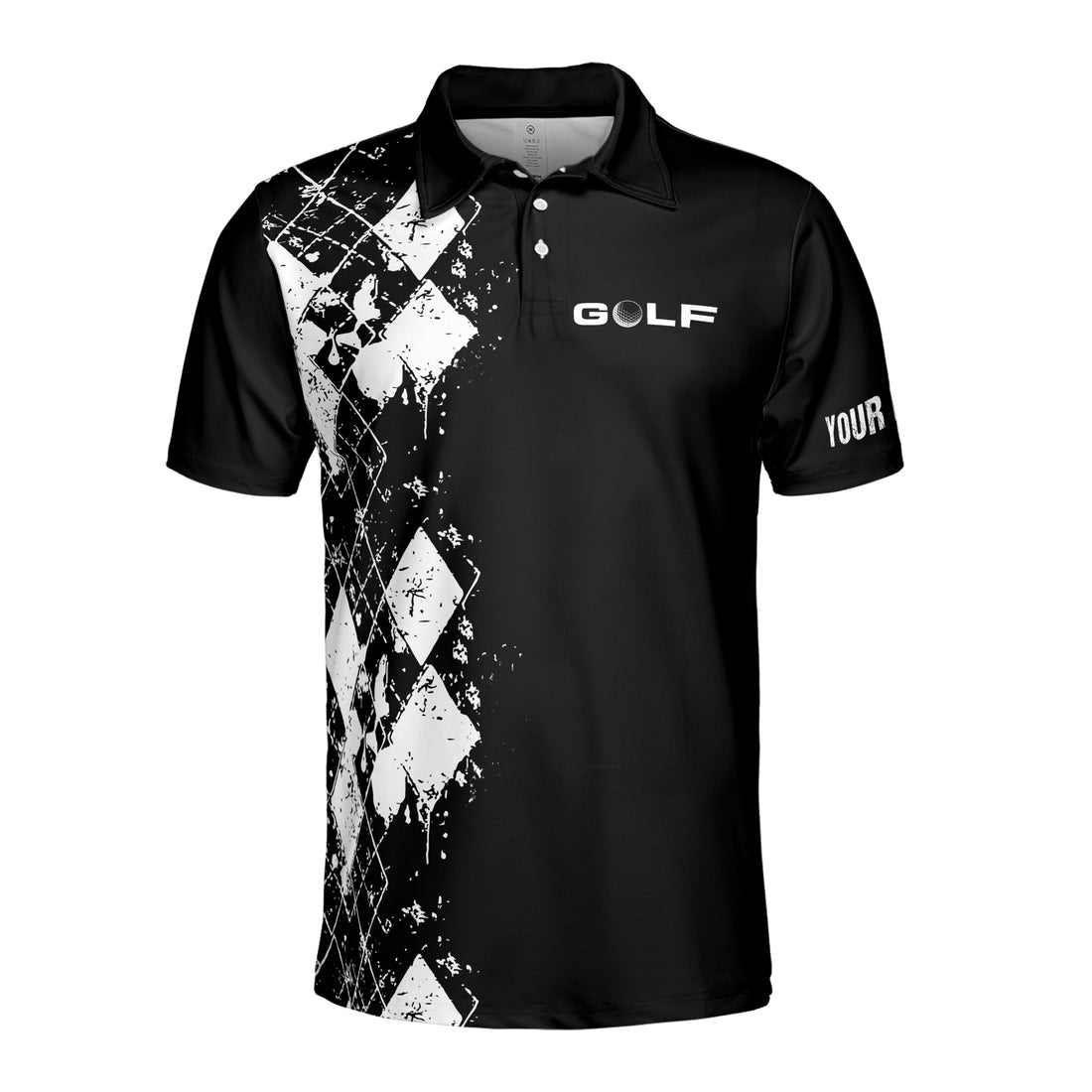Custom Name Golf I Like Big Putts Cannot Lie Black Argyle Men's Polo S-5XL