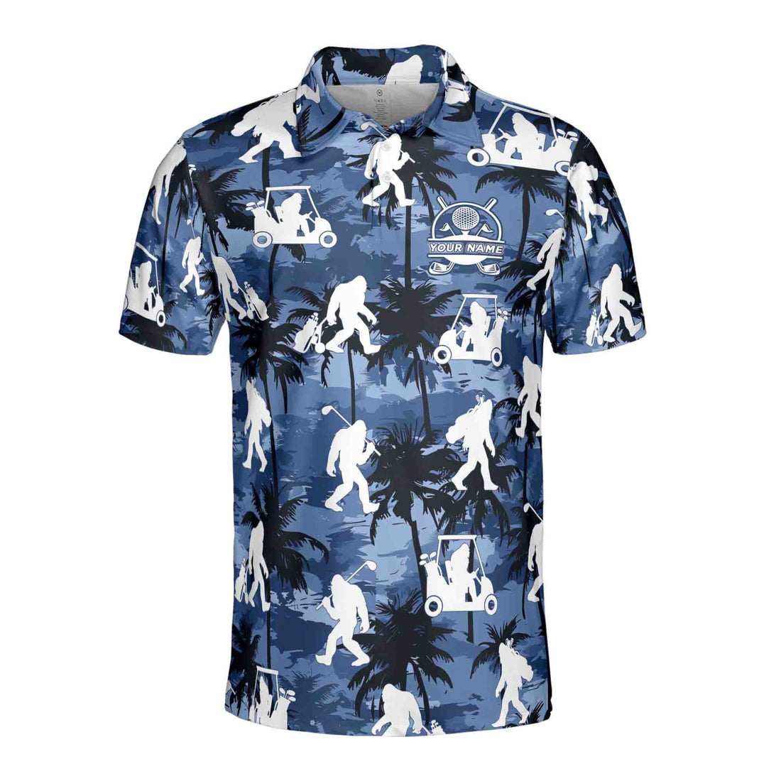 Custom Name Monkey Big Foot Play Golf Palm Tree Pattern Men's Polo S-5XL