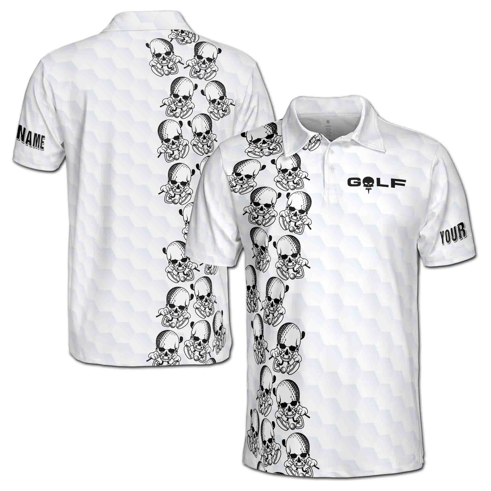 Custom Name Golf Skull with Golf Club and Ball Men's Polo S-5XL
