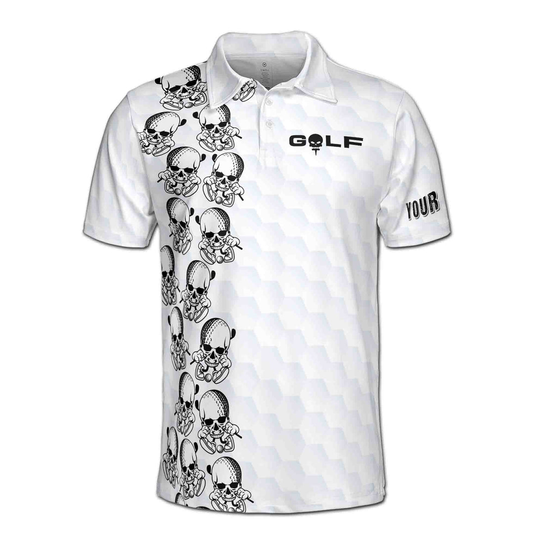 Custom Name Golf Skull with Golf Club and Ball Men's Polo S-5XL