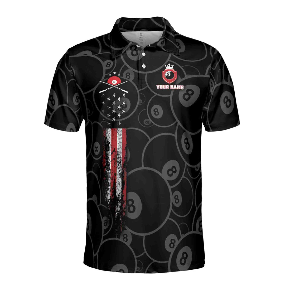 Custom Name Billiards 8-Ball Design Team Name Men's Polo S-5XL