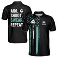 Custom Name Billiards Aim Shoot Swear Repeat 8-Ball Design Men's Polo S-5XL