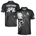 Custom Name Bowling Skull Design American Flag Men's Polo S-5XL