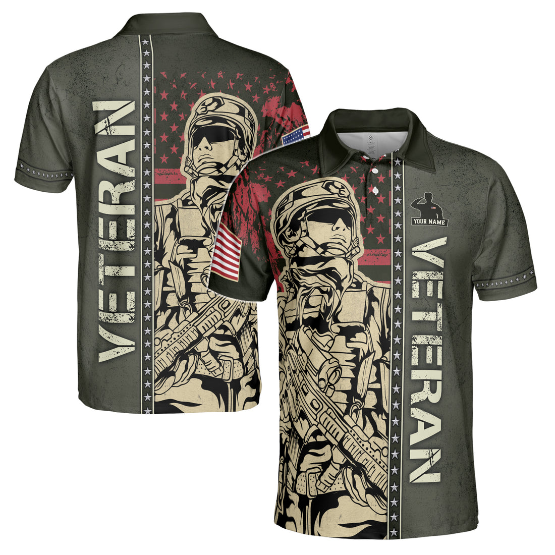 Custom Name Veteran American Soldier America Patriotic Men's Polo S-5XL