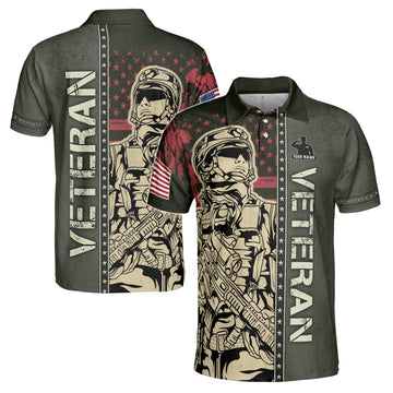 Custom Name Veteran American Soldier America Patriotic Men's Polo S-5XL