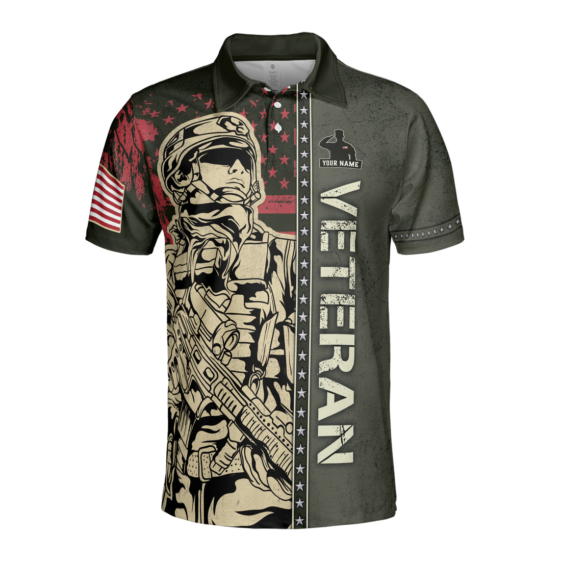Custom Name Veteran American Soldier America Patriotic Men's Polo S-5XL