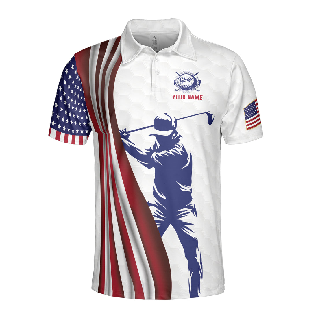 Custom Name Golf Swing, Swear Look for Ball Repeat American Flag Golfer Men's Polo S-5XL