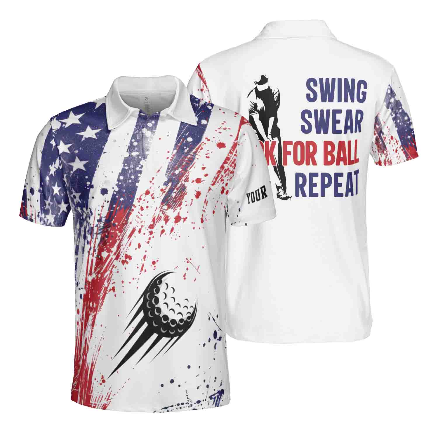 Custom Name America Flag Color Spatter Look For Ball Golf Men's Polo S-5XL