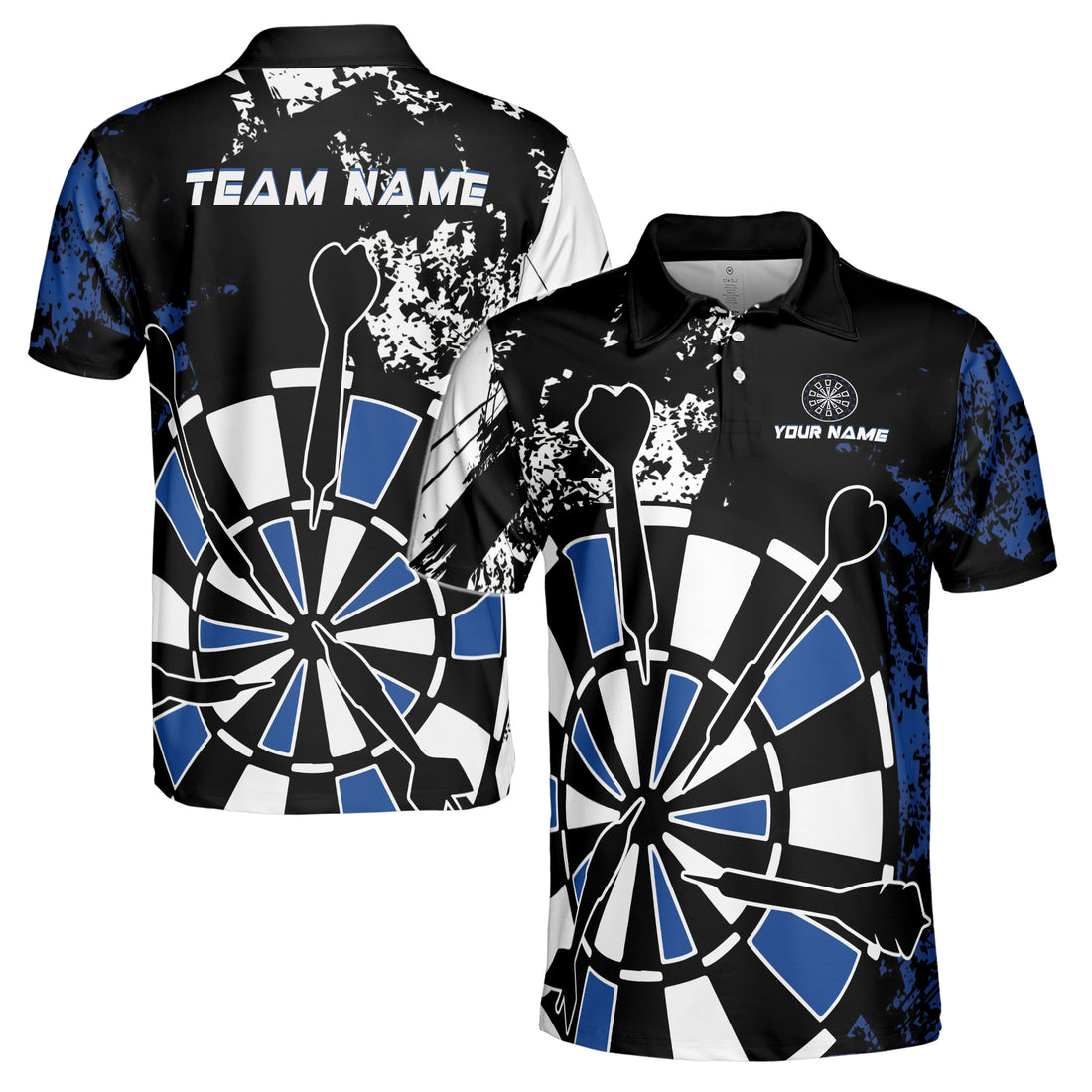 Customized Name Black Blue Spatter Patern Darts Player Team Men's Polo Shirt S-5XL