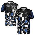 Customized Name Black Blue Spatter Patern Darts Player Team Men's Polo Shirt S-5XL