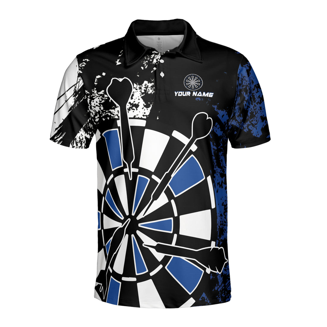 Customized Name Black Blue Spatter Patern Darts Player Team Men's Polo Shirt S-5XL