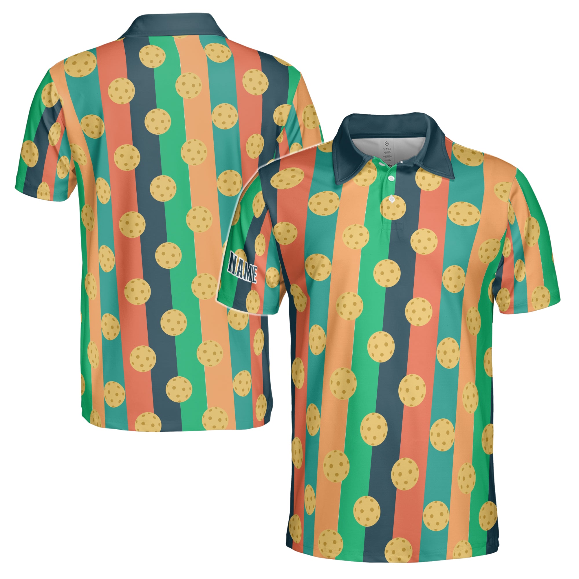 Customized Name Funny Retro Pickleball Pattern Men's Polo Shirt S-5XL