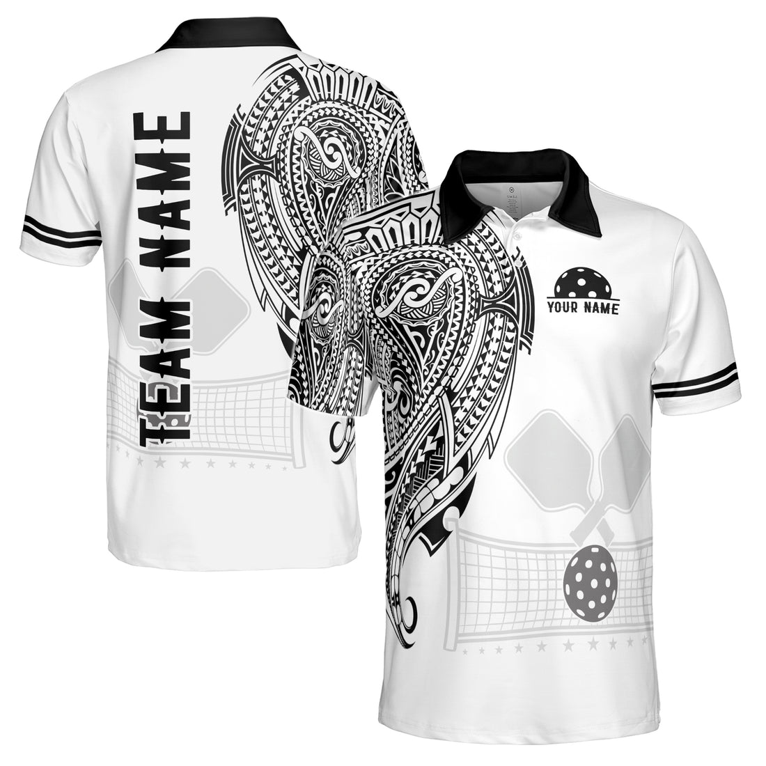 Customized Name Viking Tattoo Tribal Pattern Pickleball Men's Polo Shirt S-5XL