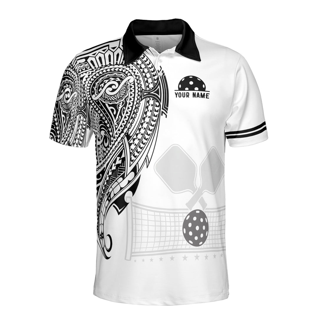 Customized Name Viking Tattoo Tribal Pattern Pickleball Men's Polo Shirt S-5XL