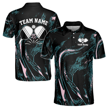 Custom Name Streak Splatter Pickleball Men's Polo Shirt S-5XL