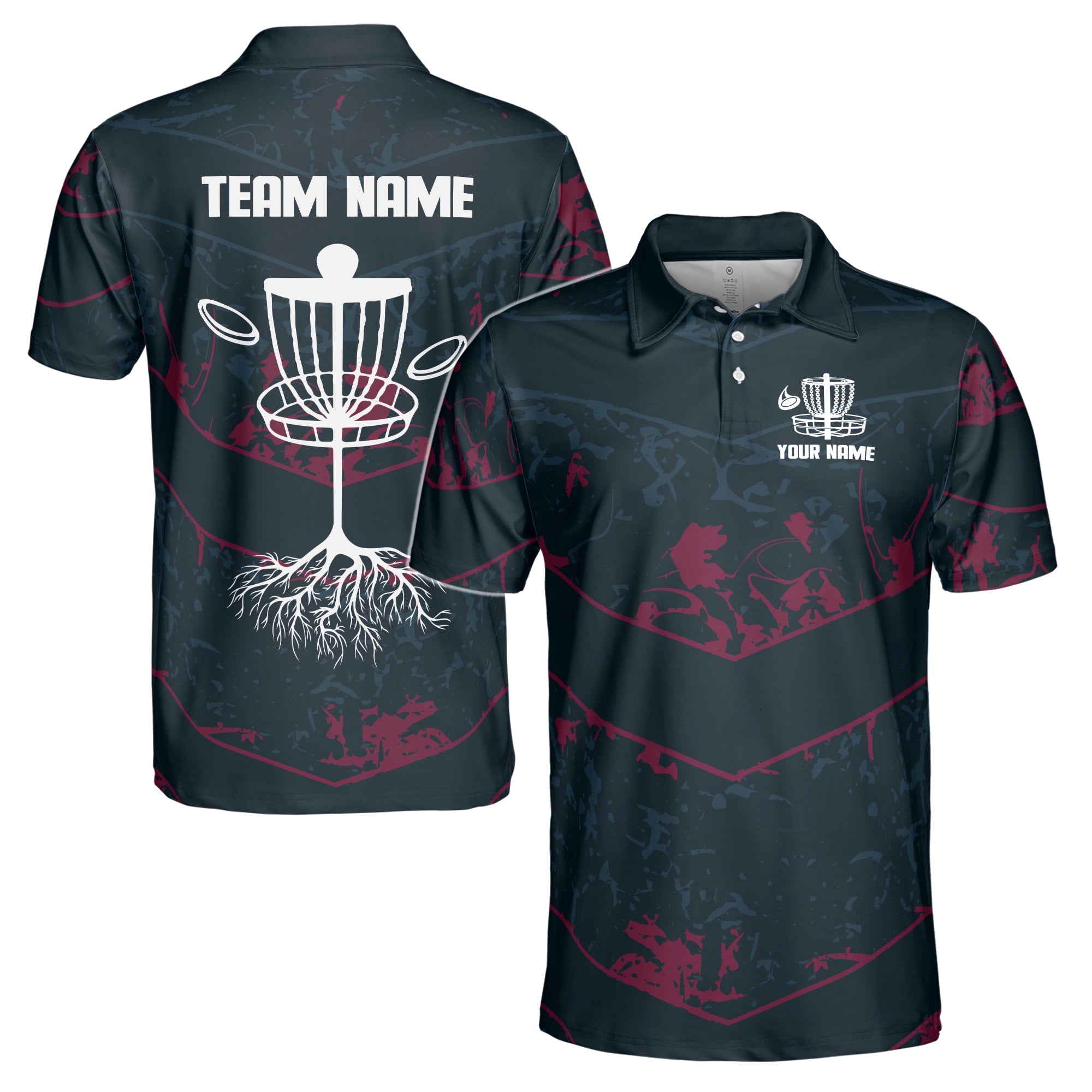 Custom Name Team Name Disc Golf Lover Black Red Men's Polo Shirt S-5XL