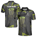 Custom Name Team Disc Golf Grunge Black Green Pattern Men's Polo Shirt S-5XL