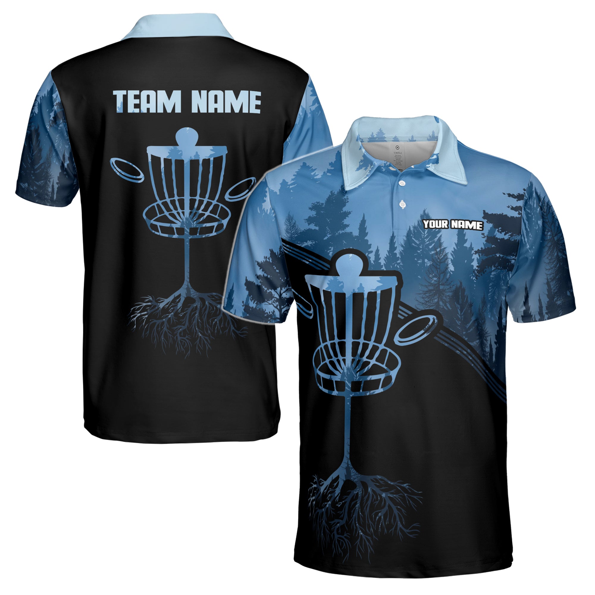 Custom Name Team Disc Golf Black Blue Deep in The Jungle Men's Polo Shirt S-5XL