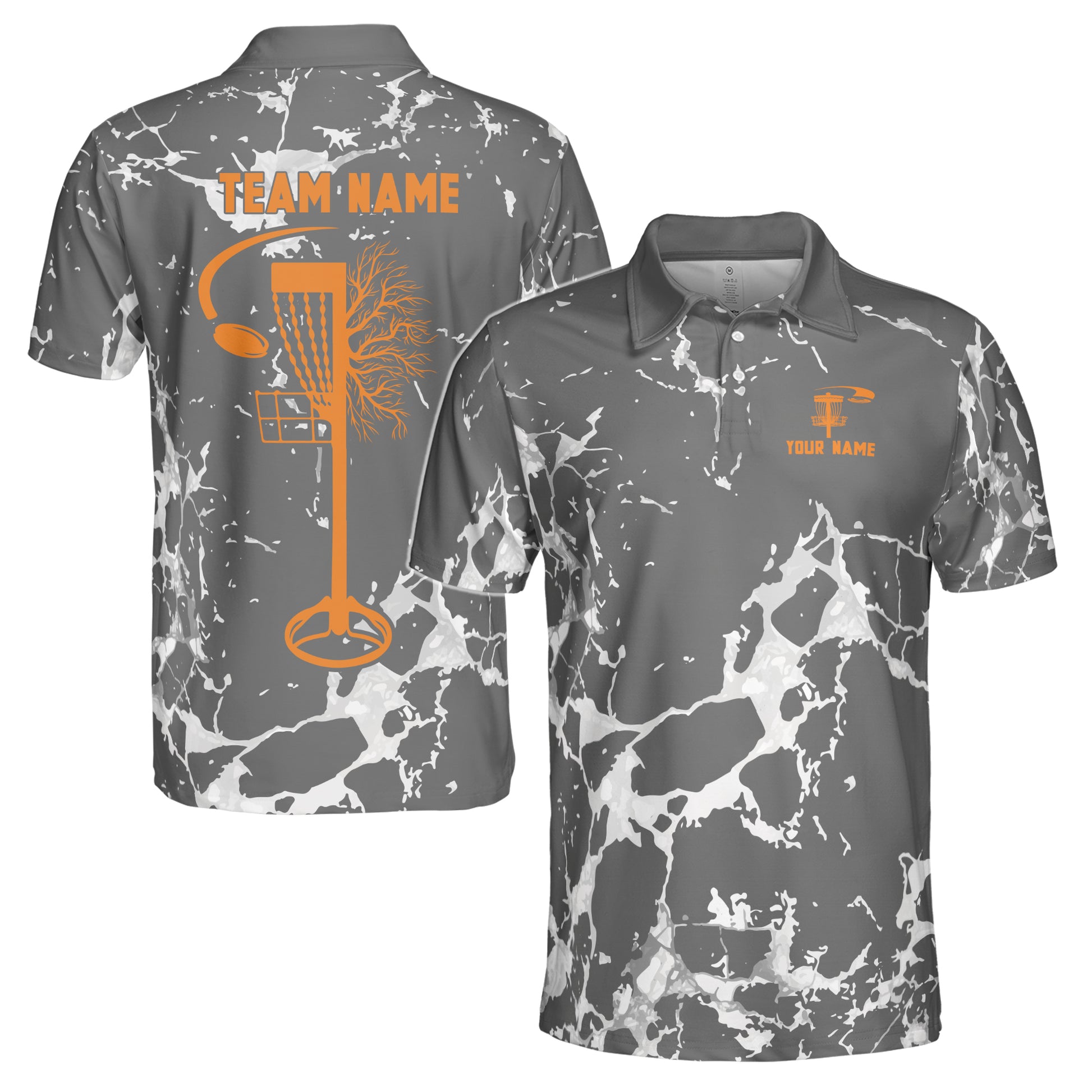Custom Name Team Disc Golf Gray Marble Pattern Deep Men's Polo Shirt S-5XL