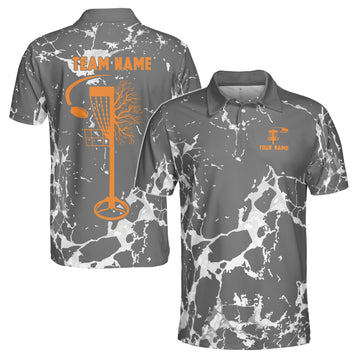 Custom Name Team Disc Golf Gray Marble Pattern Deep Men's Polo Shirt S-5XL