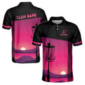 Custom Name Team Disc Golf Black Purple Sunset Pattern Men's Polo Shirt S-5XL
