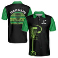 Custom Name Team Disc Golf Retro Black Green Pattern Men's Polo Shirt S-5XL