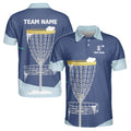 Custom Name Team Disc Golf Retro Blue Pattern Men's Polo Shirt S-5XL