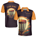 Custom Name Team Retro Disc Golf Black Orange Sunset Men's Polo Shirt S-5XL