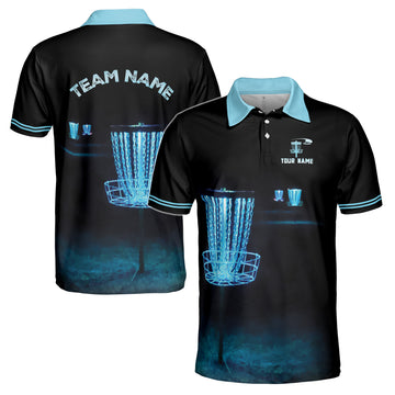 Custom Name Team Disc Golf Fantasy Black Blue Men's Polo Shirt S-5XL