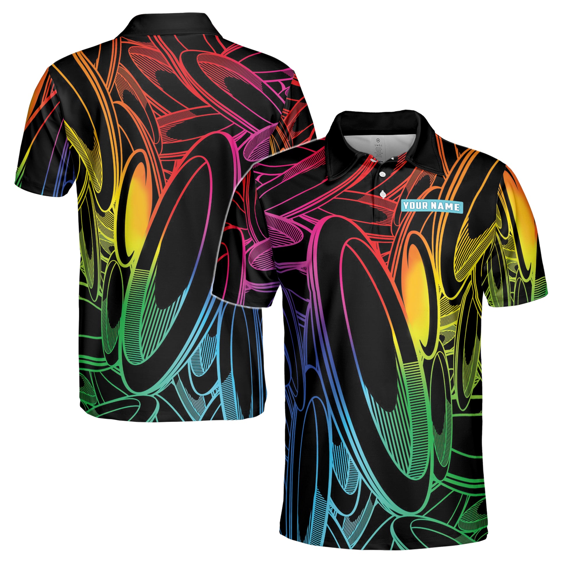 Custom Name Team Colorful Disc Golf Disc Men's Polo Shirt S-5XL