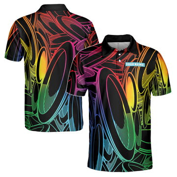 Custom Name Team Colorful Disc Golf Disc Men's Polo Shirt S-5XL