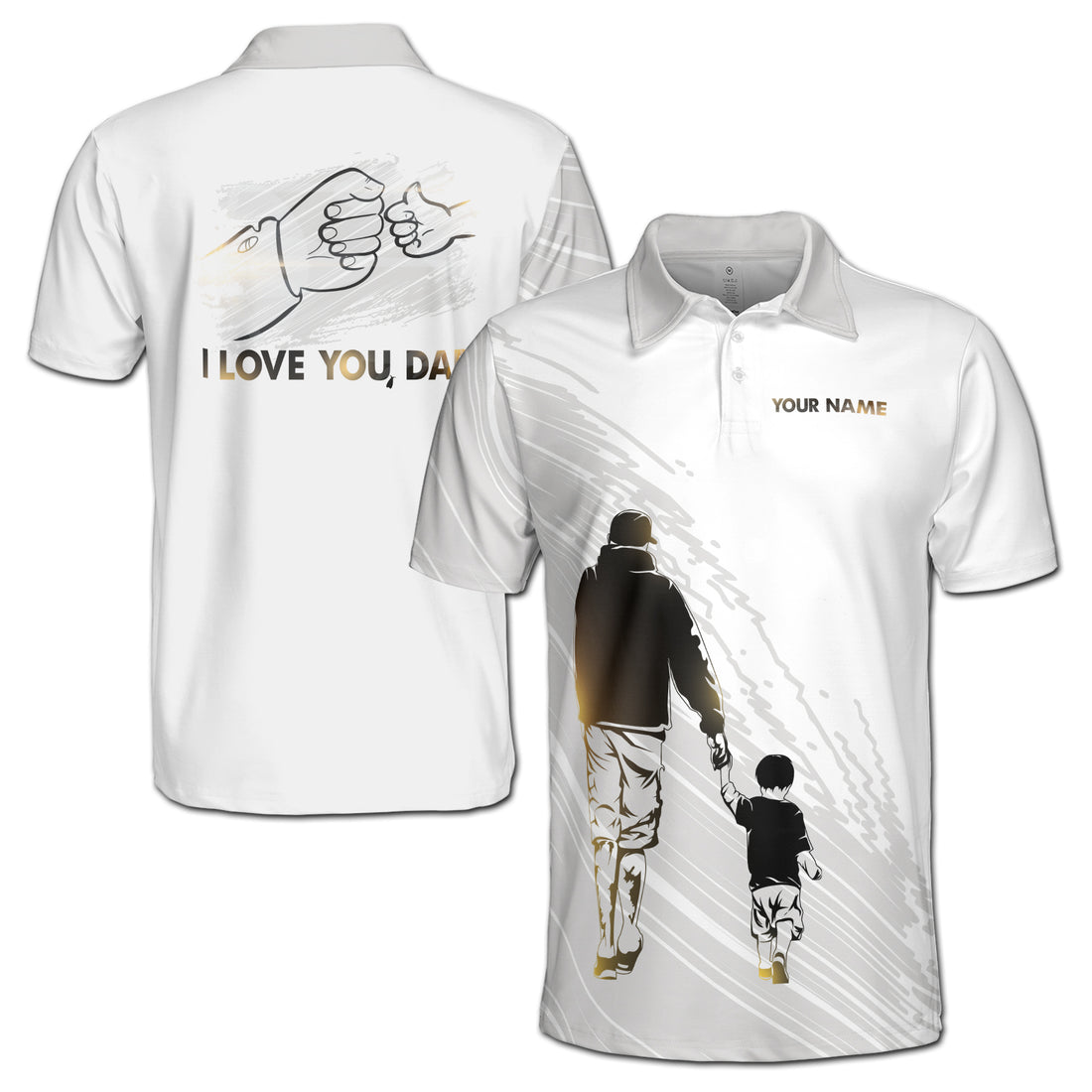 Custom Name Love You Dad Father and Son Silhouette Men's Polo Shirt S-5XL