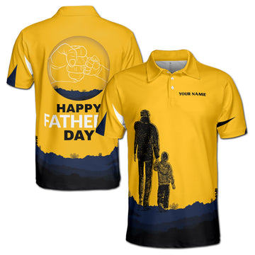 Custom Name Father and Son Fist Bump Yellow Mountain Men's Polo Shirt S-5XL