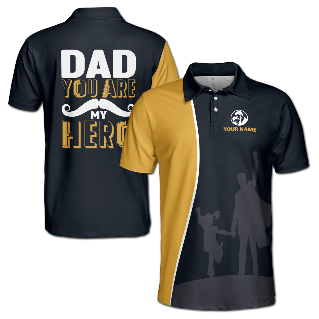 Custom Name Dad My Hero Father and Daughter Black Yellow Men's Polo Shirt S-5XL